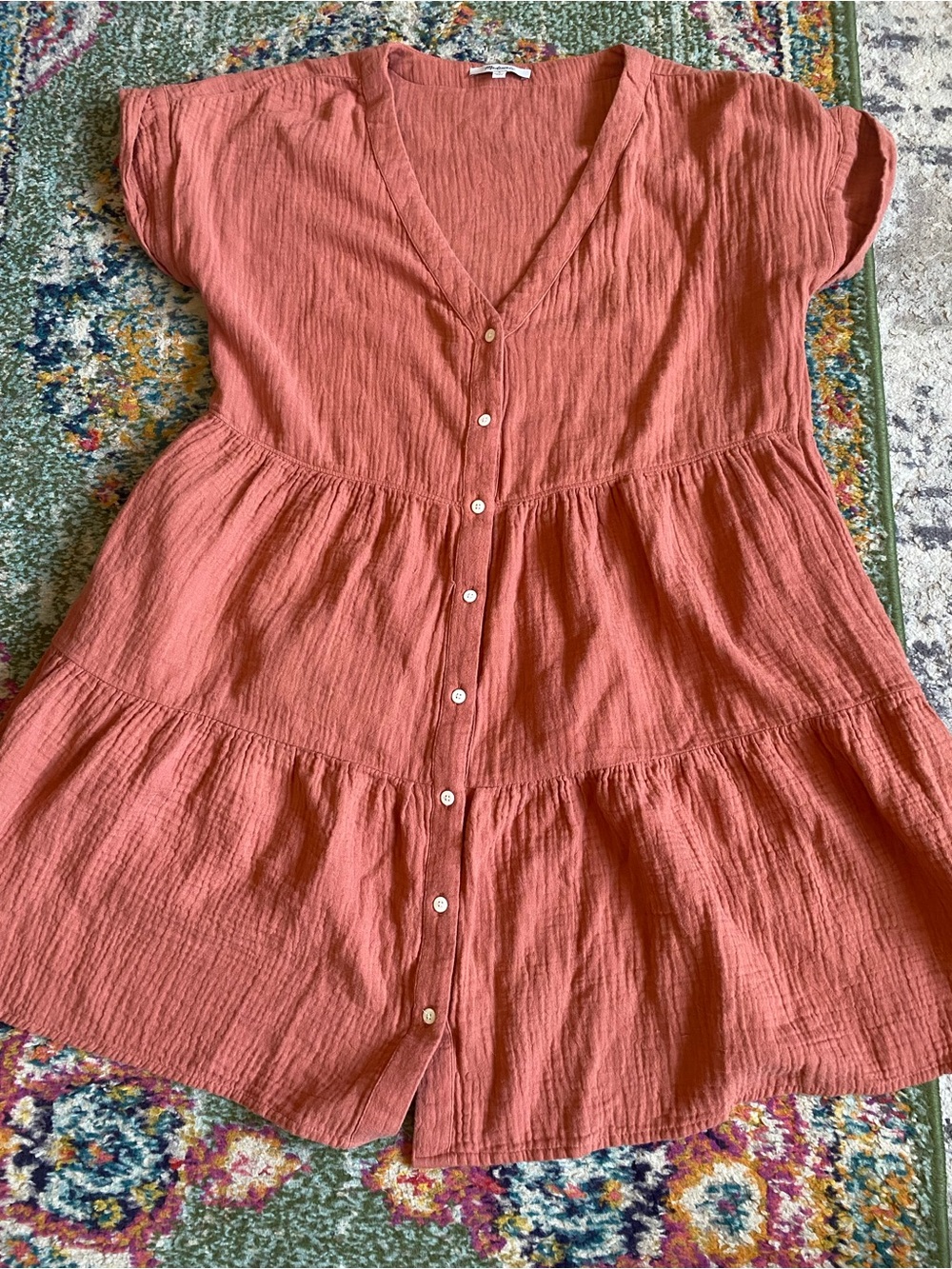 Madewell Rust Button-Front Tiered V-Neck Tunic